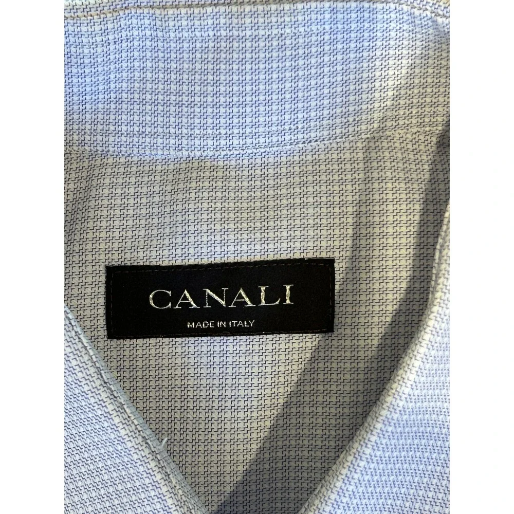 Canali Mens Dress Shirt 16 41 Blue Micro Check Long Sleeve Cotton Italy Preppy